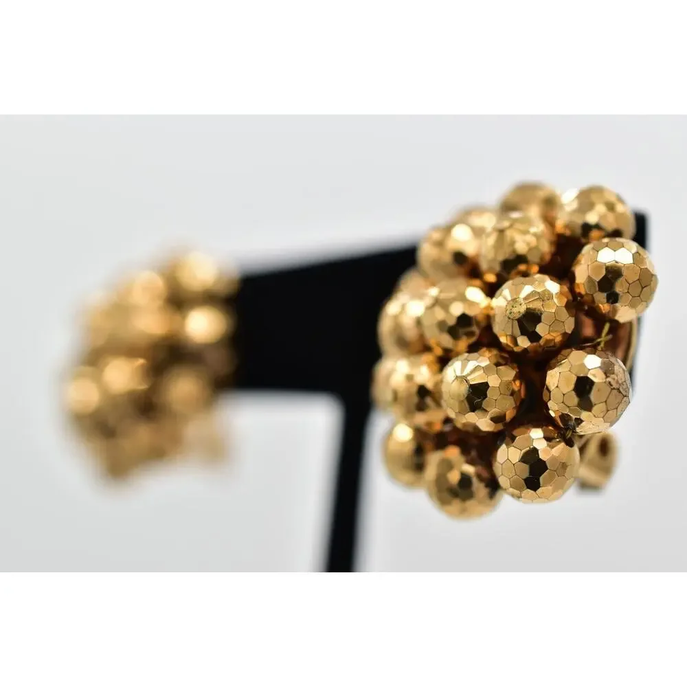 Laguna Vintage Clip On Crystal Earrings Bronze Disco Ball Signed 1950s BinBK